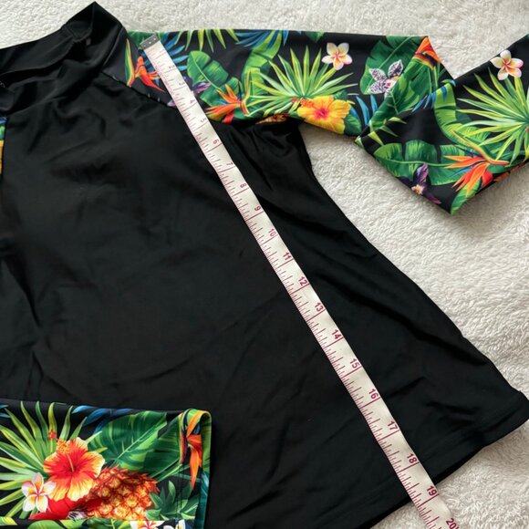 womens swimming top long sleeve sz small black / green floral padded summer NWOT - Picture 2 of 6